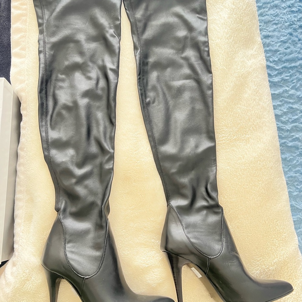 Black Leather Thigh-High Boots